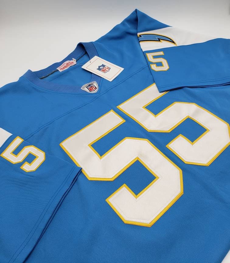 Junior Seau #55 Chargers Blue Mitchell and Ness Collectable NFL Football Jersey Perfect Birthday Gift Man Cave Decor Sports Bar Decor