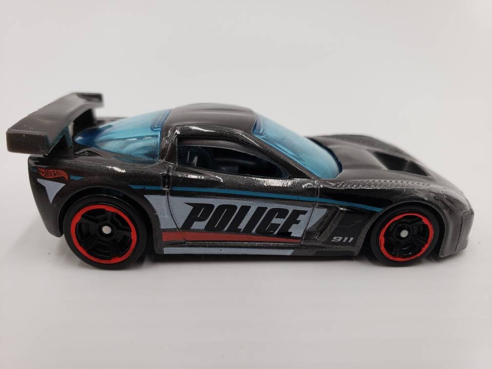 Hot Wheels Corvette C6R Metalflake Grey Police Pursuit Perfect Birthday Gift Miniature Collectable Scale Model Toy Car