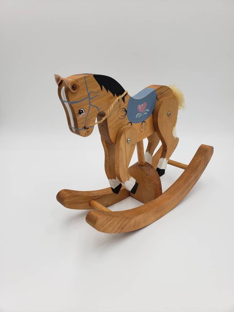 Handmade Wooden Rocking Horse Rare Vintage Collectable Miniature Hand Painted Galloping Rocking Horse Toy Perfect Birthday Gift Home Decor