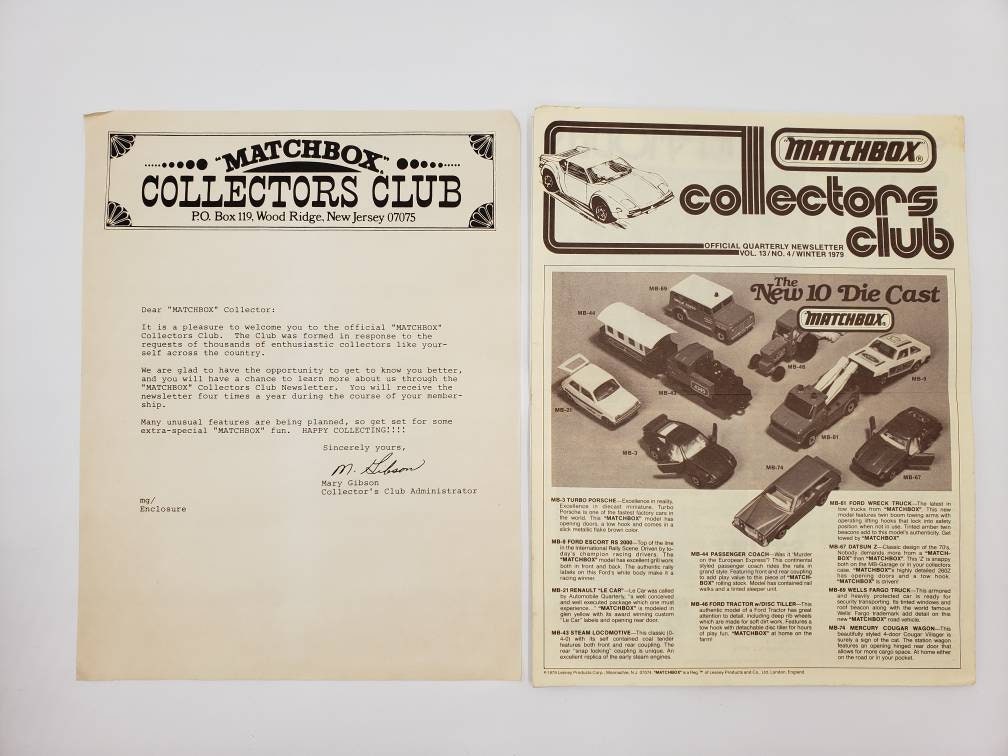 1978 Matchbox Collectors Club Catalogue - 1979 Matchbox Collectors Catalogue - Official Membership Certificate - Matchbox Superfast Lesney