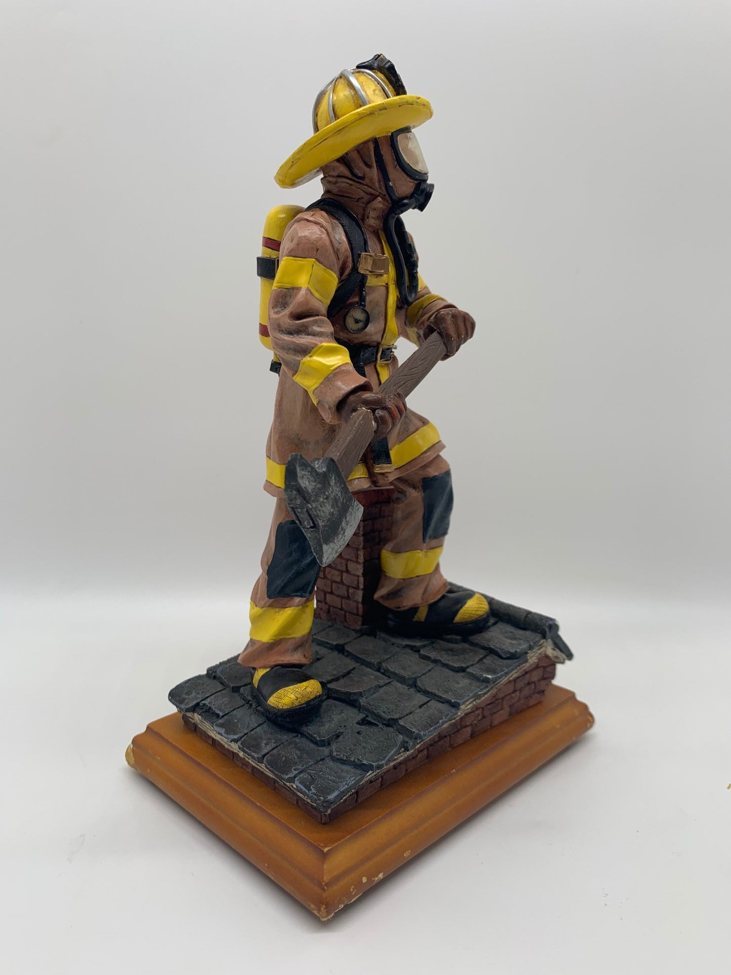 Firefighter on Rooftop Yellow Helmet Figurine Red Hats of Courage Vanmark Collectable Handcrafted Statue Perfect Birthday Gift