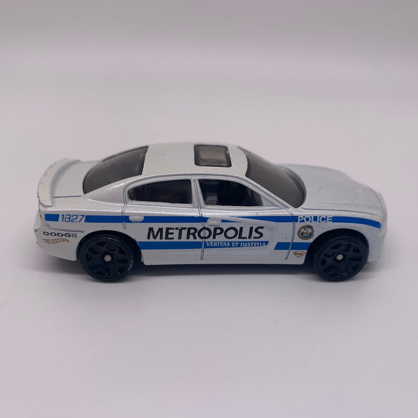 Metropolis Police Dodge Charger RT White and Blue Hot Wheels Diecast Metal Miniature Model Toy Car