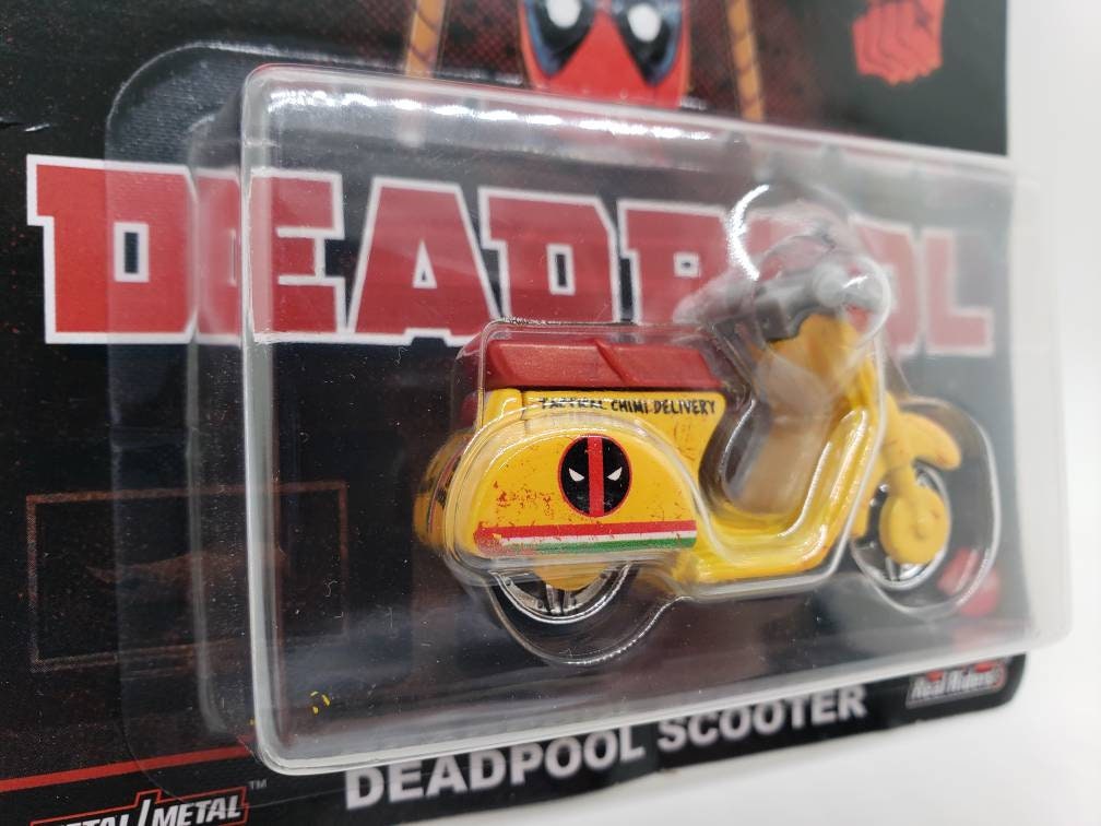 Hot Wheels Premium Deadpool Scooter Yellow Marvel Real Riders Perfect Birthday Gift Collectible Miniature Scale Model Toy Car