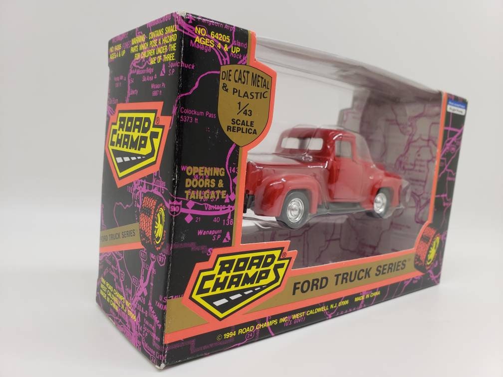 Road Champs 1956 Ford F100 Pickup Truck Red Collectable 1:43 Scale Die Cast Miniature Model Toy Car Perfect Birthday Gift