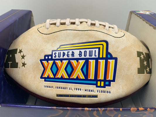 Fotoball Sports Full Size Football Tan Brown Super Bowl 33 Miami Florida Collectible NFL Memorabilia Ball Perfect Birthday Gift