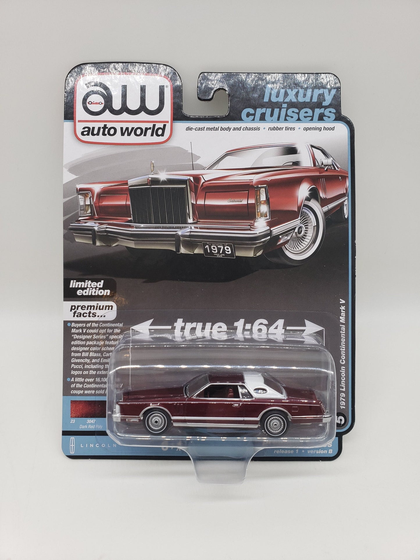 Autoworld 1979 Lincoln Continental Mark V Burgundy Limited Edition Collectable Scale Model Miniature Toy Car Perfect Birthday Gift