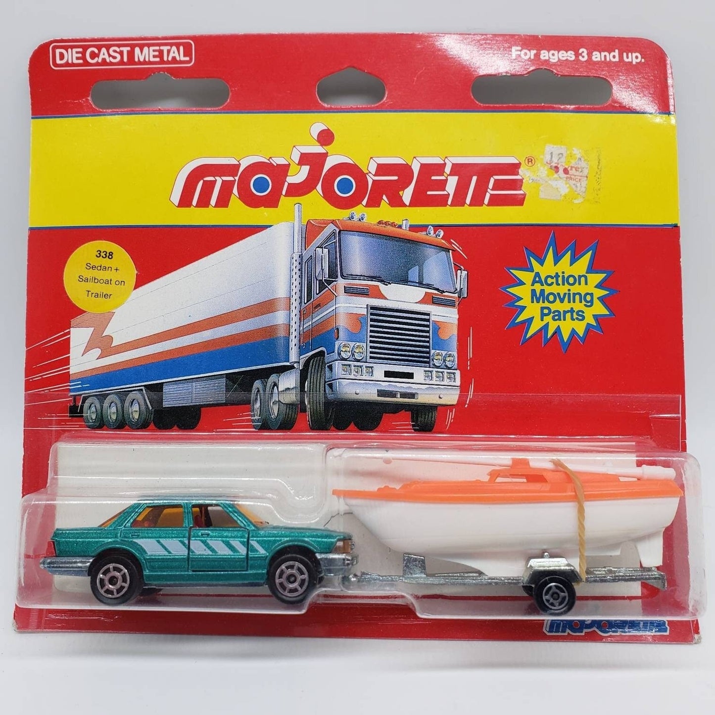 Majorette Sedan Sailboat on Trailer Green 300 Series Collectible Diecast Scale Model Miniature Toy Car Perfect Birthday Gift
