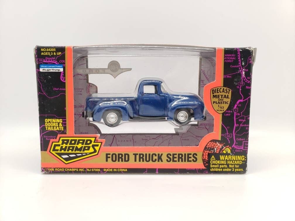Road Champs 1956 Ford F100 Pickup Truck Blue Collectable 1:43 Scale Die Cast Miniature Model Toy Car Perfect Birthday Gift