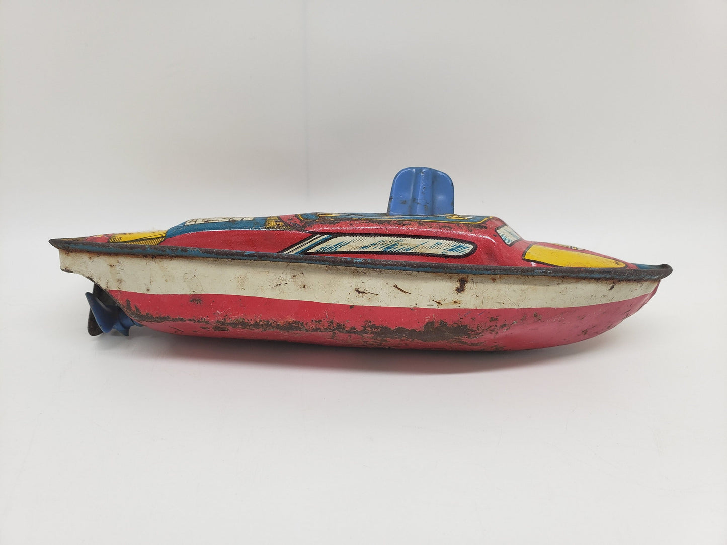 1950 Nautical Tin Boat Red Wind Up Toy Vintage Collectable Scale Model Metal Toy Ship Perfect Birthday Gift