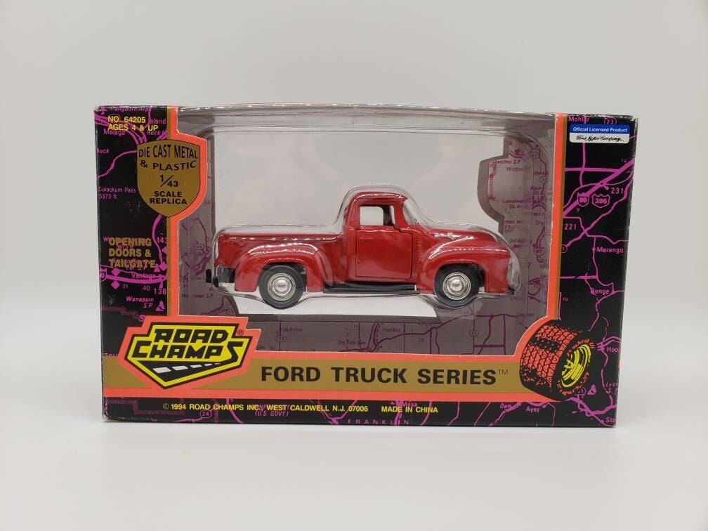 Road Champs 1956 Ford F100 Pickup Truck Red Collectable 1:43 Scale Die Cast Miniature Model Toy Car Perfect Birthday Gift