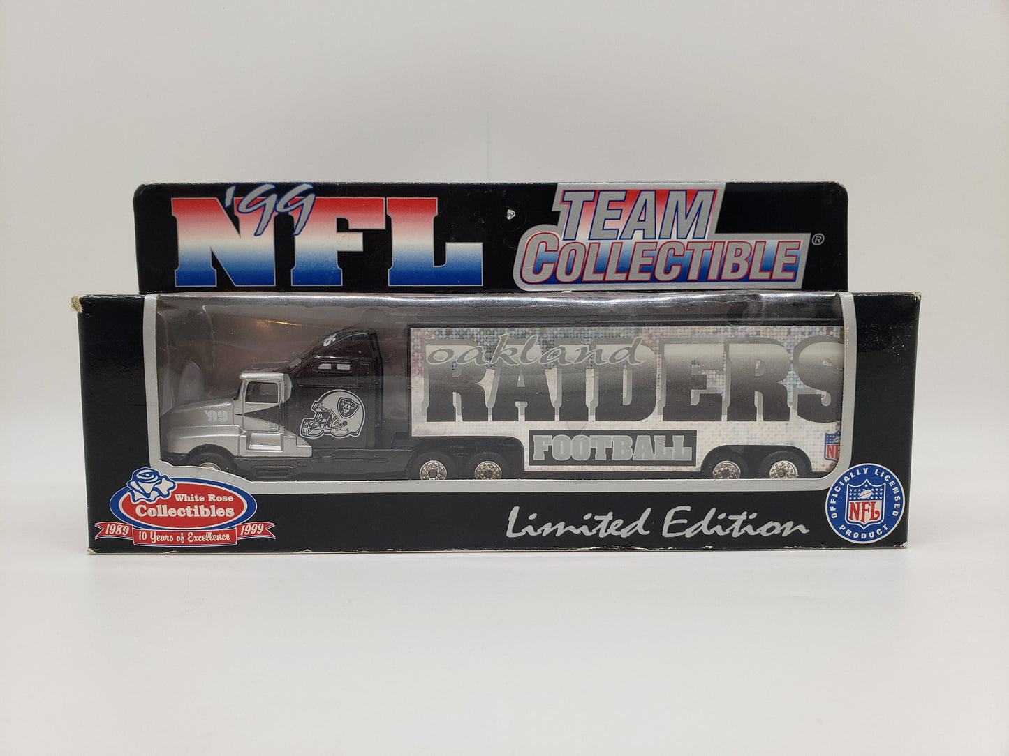 Oakland Raiders Replica Transporter Silver and Black White Rose Collectable Scale Miniature Model Toy Car Perfect Birthday Gift