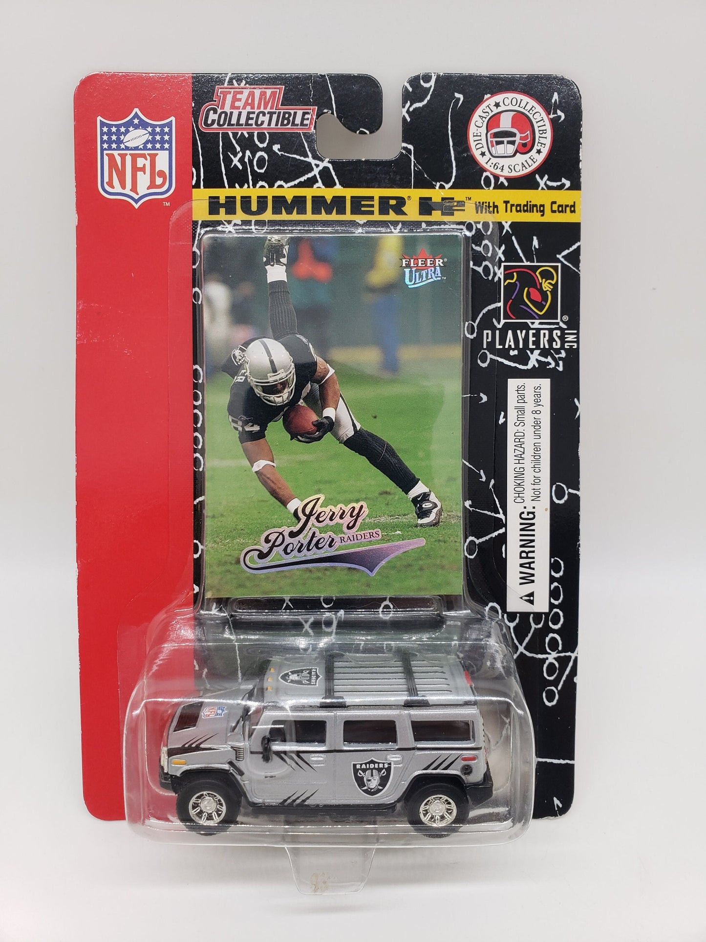 Hummer H2 Raiders Jerry Porter Silver and Black Fleer Collectable Scale Miniature Model Toy Car Raiders Trading Card Perfect Birthday Gift
