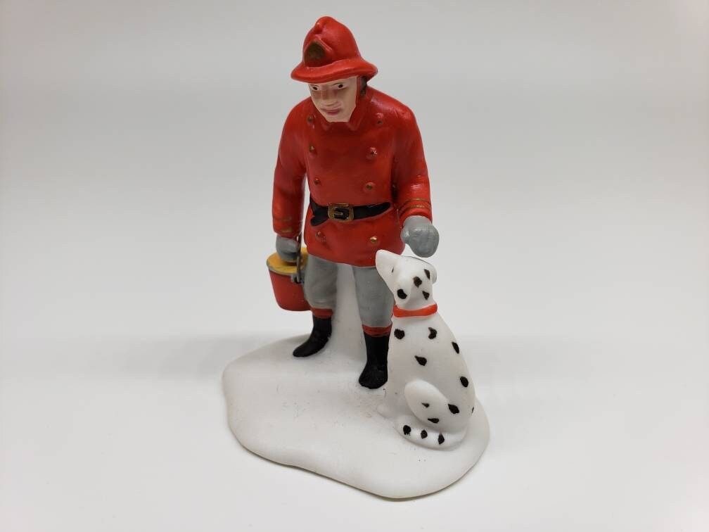 Heritage Village Collection The Fire Brigade Red Collectable Miniature Scale Model Firefighter Dalmatian Figurine Perfect Birthday Gift