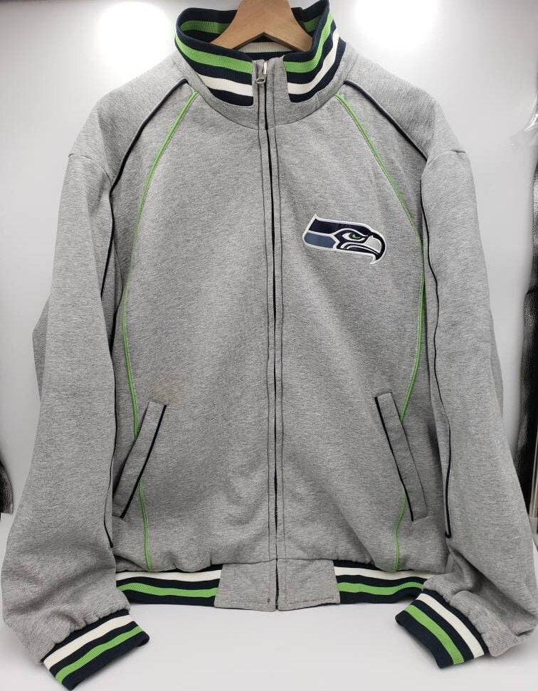 Seattle Seahawks Team Jacket Adult Size Large Blue Reversible Gray Sportswear Vintage Collectable NFL Memorabilia Perfect Birthday Gift