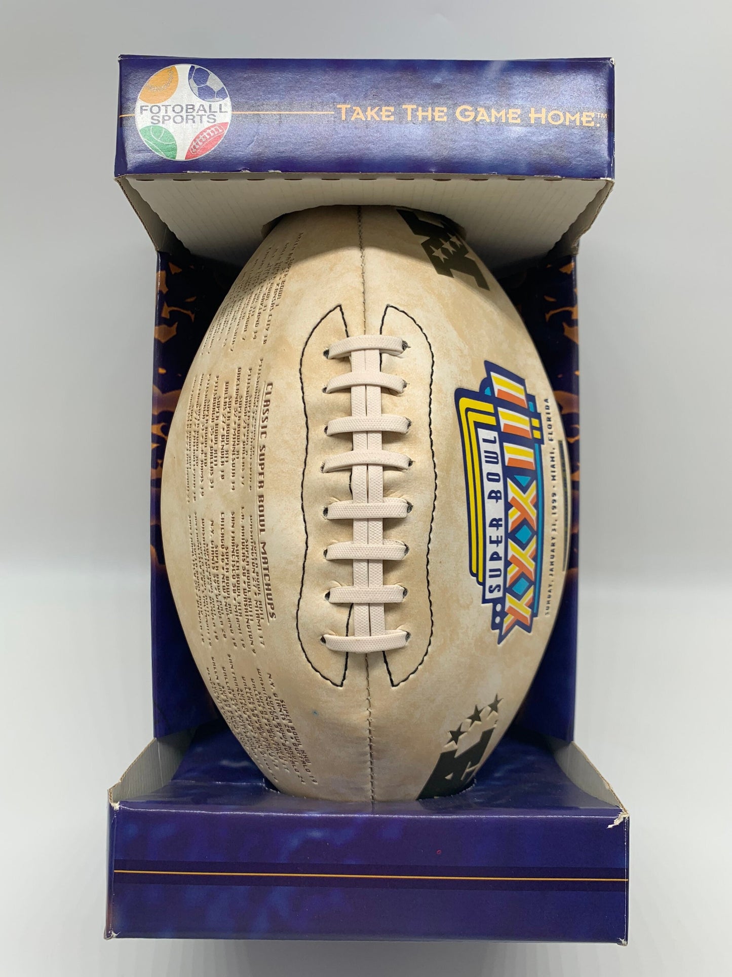 Fotoball Sports Full Size Football Tan Brown Super Bowl 33 Miami Florida Collectible NFL Memorabilia Ball Perfect Birthday Gift